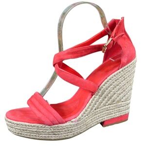 Isola Yalena Womens Wedge Sandal Size 9.5 Summer Platform Heel Coral Leather